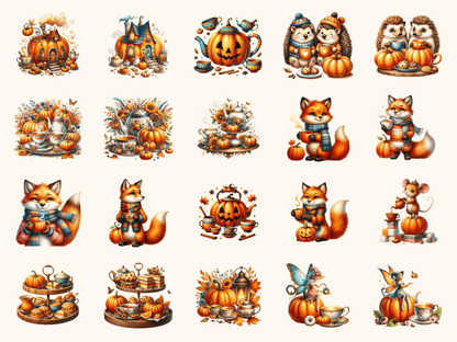 Pumpkin Tea Party Clipart All Bundles Clipart Line Art - WondersArtist