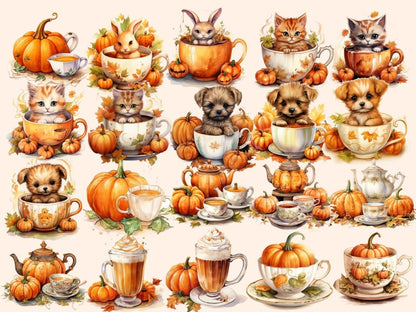 Pumpkin Tea Watercolor Clipart autumn clipart - Wonders Artist