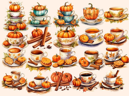 Pumpkin Tea Watercolor Clipart autumn clipart - Wonders Artist