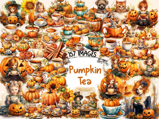 Pumpkin Tea Watercolor Clipart - High - Quality Instant Digital Download for Creative Projects