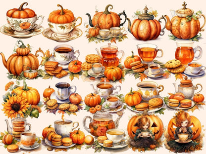 Pumpkin Tea Watercolor Clipart autumn clipart - Wonders Artist