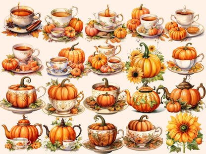 Pumpkin Tea Watercolor Clipart autumn clipart - Wonders Artist