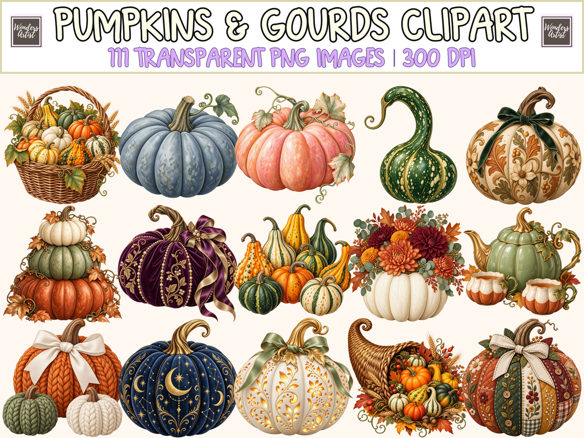 Pumpkins & Gourds Clipart — bundle preview