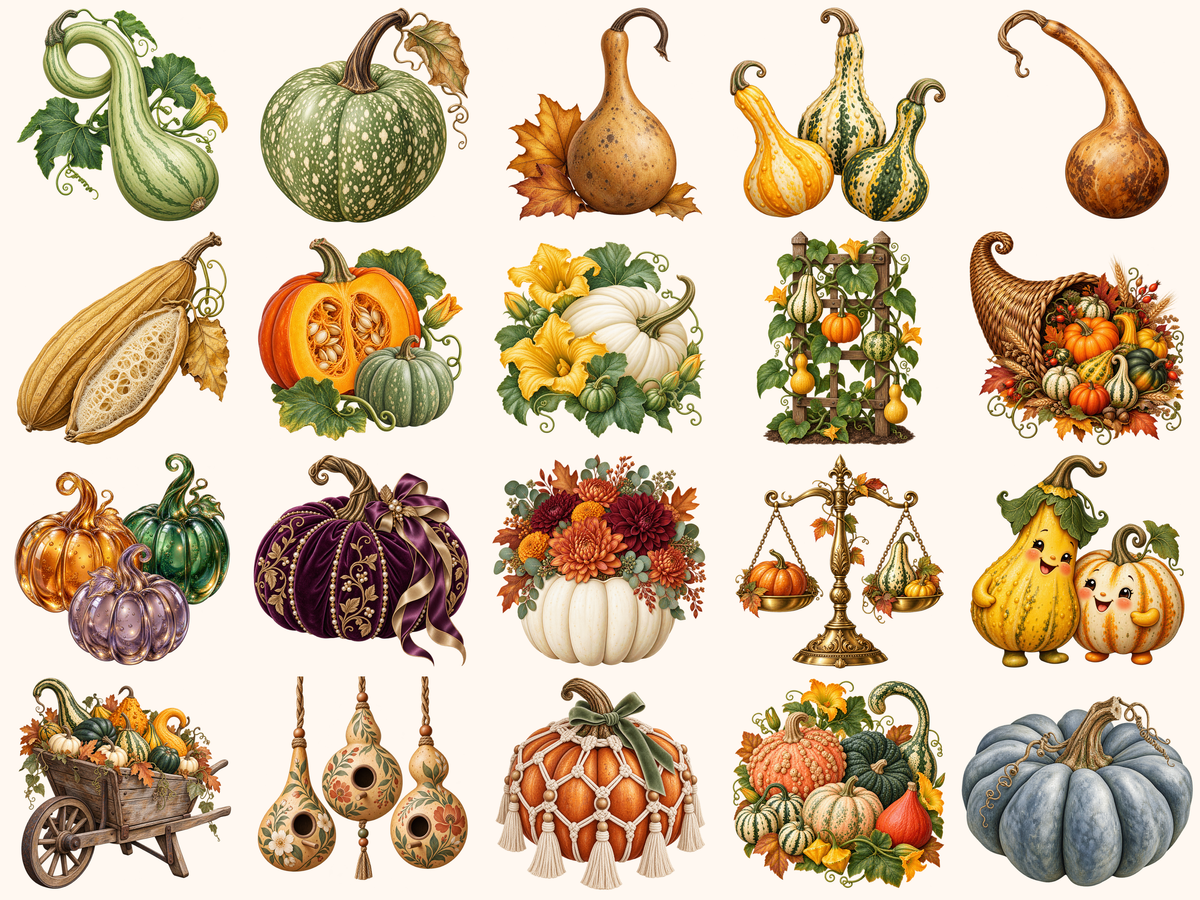 Pumpkins & Gourds Clipart — preview 4