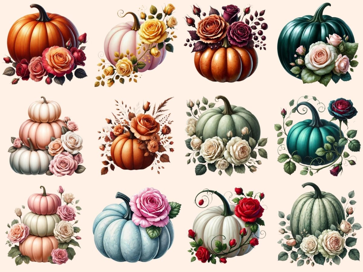 Pumpkins & Roses Clipart floral pumpkins png - Wonders Artist