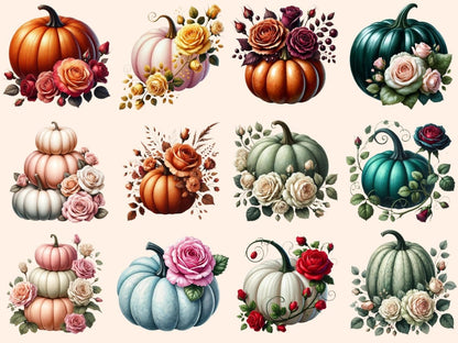 Pumpkins & Roses Clipart floral pumpkins png - Wonders Artist