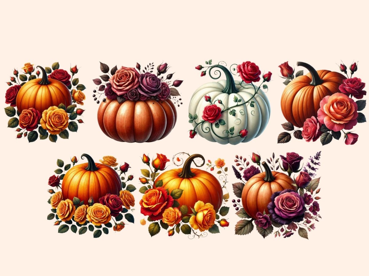 Pumpkins & Roses Clipart floral pumpkins png - Wonders Artist