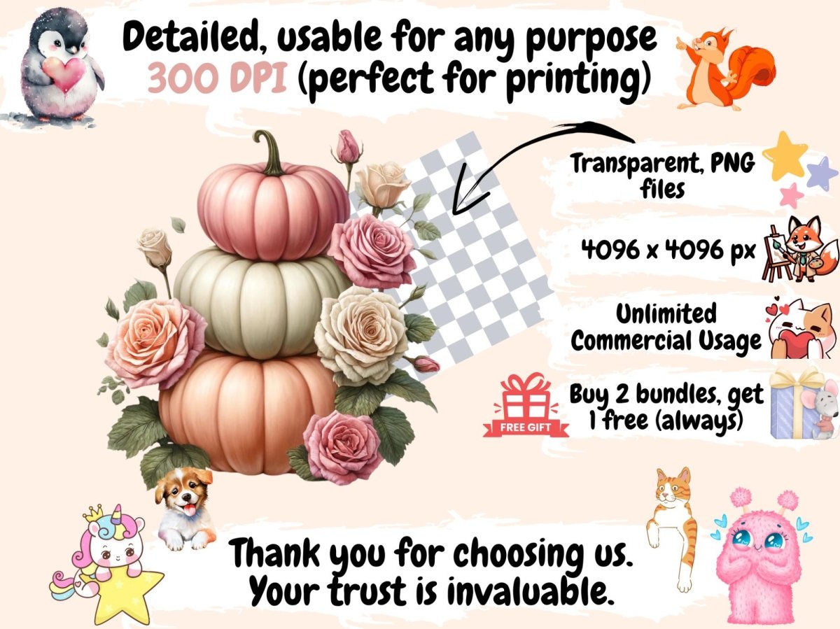 Pumpkins & Roses Clipart floral pumpkins png - Wonders Artist