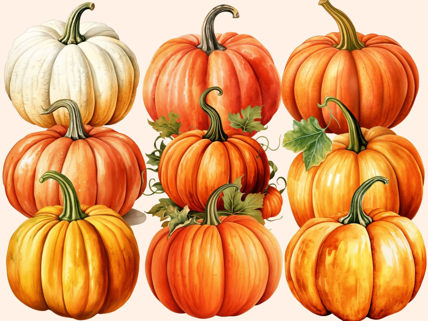 Pumpkins Watercolor Clipart - High - Quality Instant Digital Download for Creative Projects