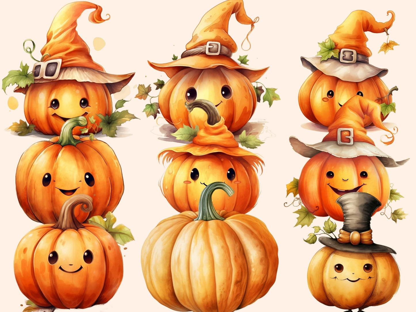 Pumpkins Watercolor Clipart - High - Quality Instant Digital Download for Creative Projects