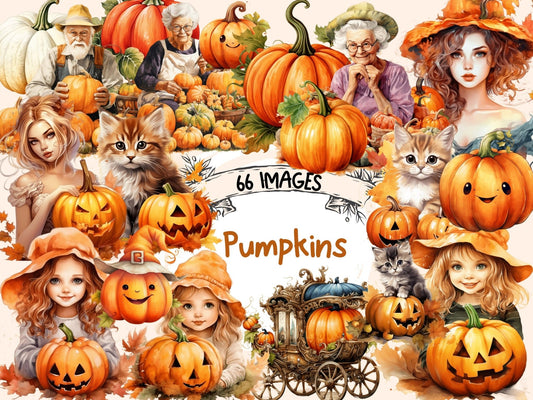 Pumpkins Watercolor Clipart - High - Quality Instant Digital Download for Creative Projects