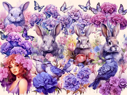 Purple Carnations Watercolor Clipart carnation bouquet - Wonders Artist