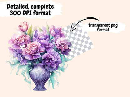 Purple Carnations Watercolor Clipart carnation bouquet - Wonders Artist