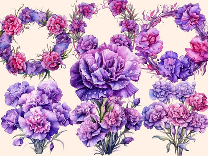 Purple Carnations Watercolor Clipart carnation bouquet - Wonders Artist