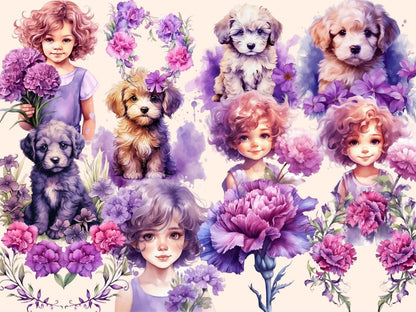 Purple Carnations Watercolor Clipart carnation bouquet - Wonders Artist