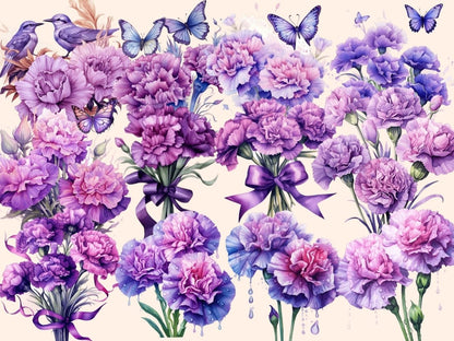 Purple Carnations Watercolor Clipart carnation bouquet - Wonders Artist