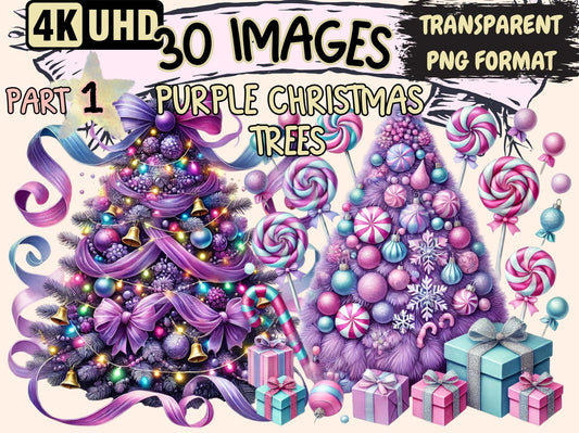 Purple Christmas Trees Clipart - High - Quality Instant Digital Download for Creative Projects