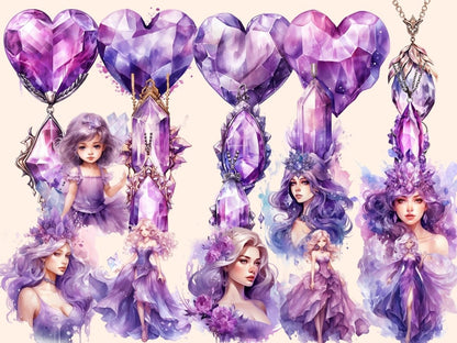 Purple Crystals Watercolor Clipart crystal clipart - Wonders Artist