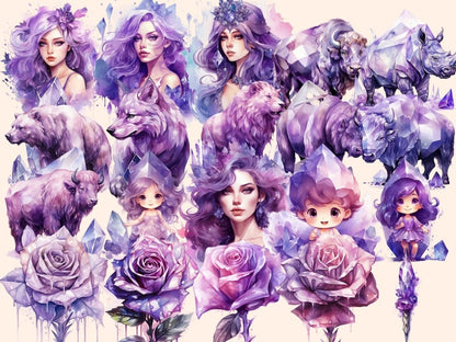 Purple Crystals Watercolor Clipart crystal clipart - Wonders Artist