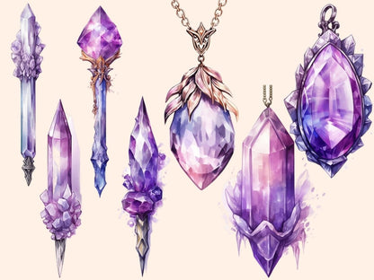 Purple Crystals Watercolor Clipart crystal clipart - Wonders Artist