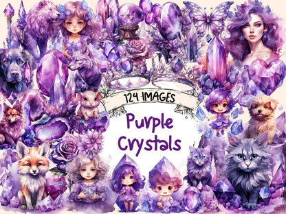 Purple Crystals Watercolor Clipart crystal clipart - Wonders Artist