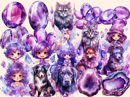 Purple Crystals Watercolor Clipart crystal clipart - Wonders Artist