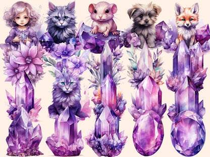 Purple Crystals Watercolor Clipart crystal clipart - Wonders Artist