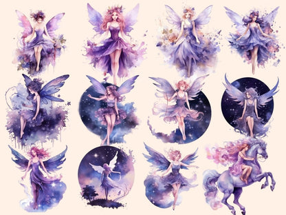 Purple Fairies Watercolor Clipart baby fairy - Wonders Artist