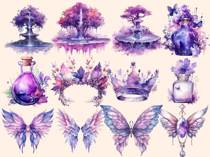 Purple Fairies Watercolor Clipart baby fairy - Wonders Artist