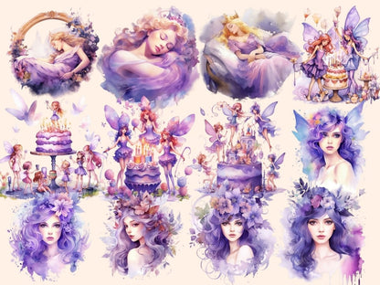 Purple Fairies Watercolor Clipart baby fairy - Wonders Artist