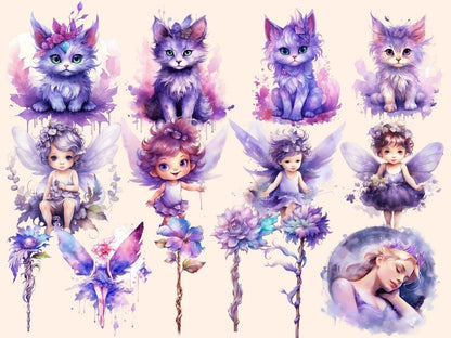 Purple Fairies Watercolor Clipart baby fairy - Wonders Artist