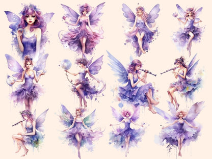 Purple Fairies Watercolor Clipart baby fairy - Wonders Artist