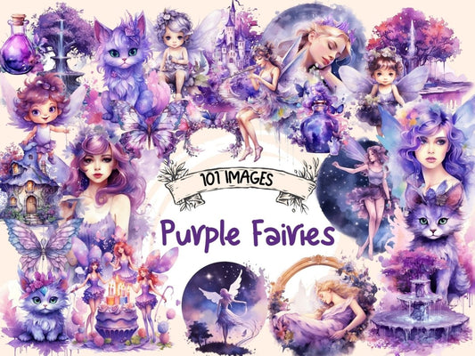 Purple Fairies Watercolor Clipart baby fairy - Wonders Artist