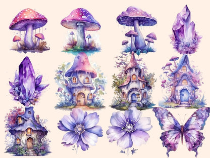 Purple Fairies Watercolor Clipart baby fairy - Wonders Artist