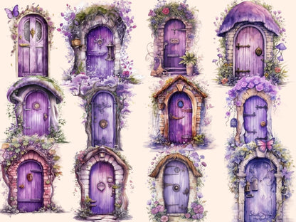 Purple Fairy Doors Watercolor Clipart fairies clipart - Wonders Artist