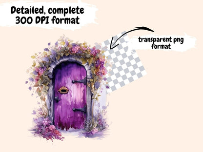 Purple Fairy Doors Watercolor Clipart fairies clipart - Wonders Artist