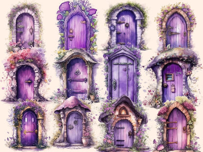 Purple Fairy Doors Watercolor Clipart fairies clipart - Wonders Artist