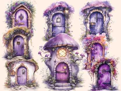 Purple Fairy Doors Watercolor Clipart fairies clipart - Wonders Artist