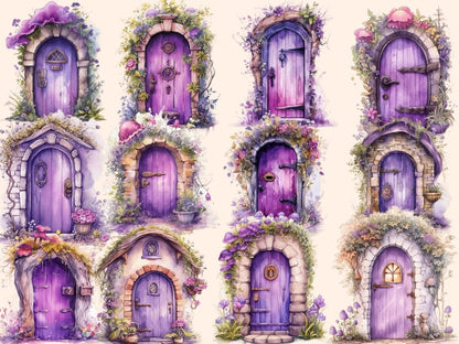 Purple Fairy Doors Watercolor Clipart fairies clipart - Wonders Artist