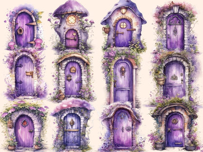 Purple Fairy Doors Watercolor Clipart fairies clipart - Wonders Artist