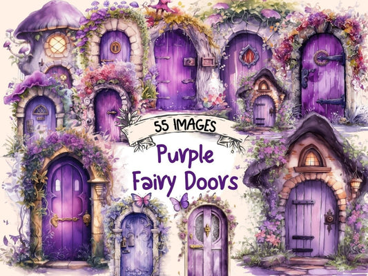 Purple Fairy Doors Watercolor Clipart fairies clipart - Wonders Artist