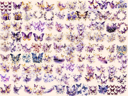 Purple & Gold Butterflies Watercolor Clipart butterflies clipart - Wonders Artist