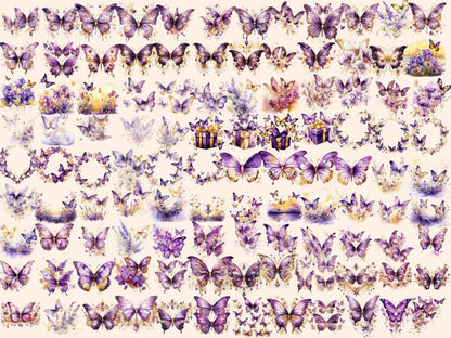 Purple & Gold Butterflies Watercolor Clipart butterflies clipart - Wonders Artist
