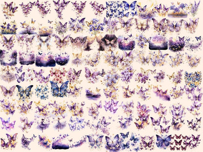 Purple & Gold Butterflies Watercolor Clipart butterflies clipart - Wonders Artist