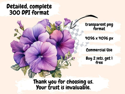 Purple Petunias Watercolor Clipart floral clipart - Wonders Artist