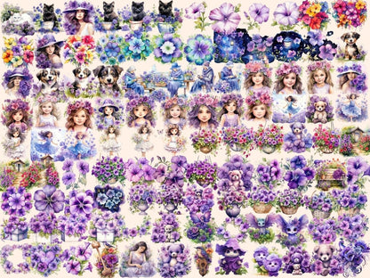 Purple Petunias Watercolor Clipart floral clipart - Wonders Artist