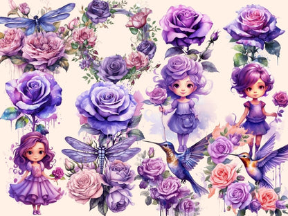 Purple Roses Watercolor Clipart boho watercolor - Wonders Artist