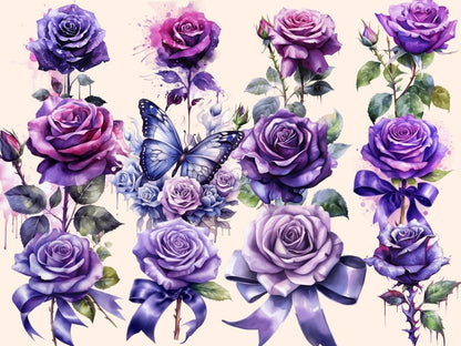 Purple Roses Watercolor Clipart boho watercolor - Wonders Artist