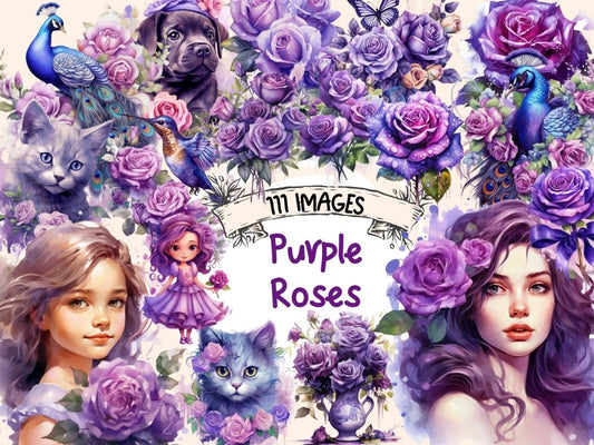 Purple Roses Watercolor Clipart boho watercolor - Wonders Artist