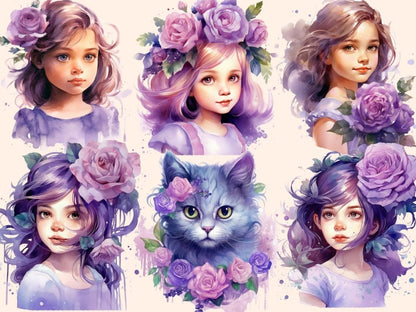 Purple Roses Watercolor Clipart boho watercolor - Wonders Artist